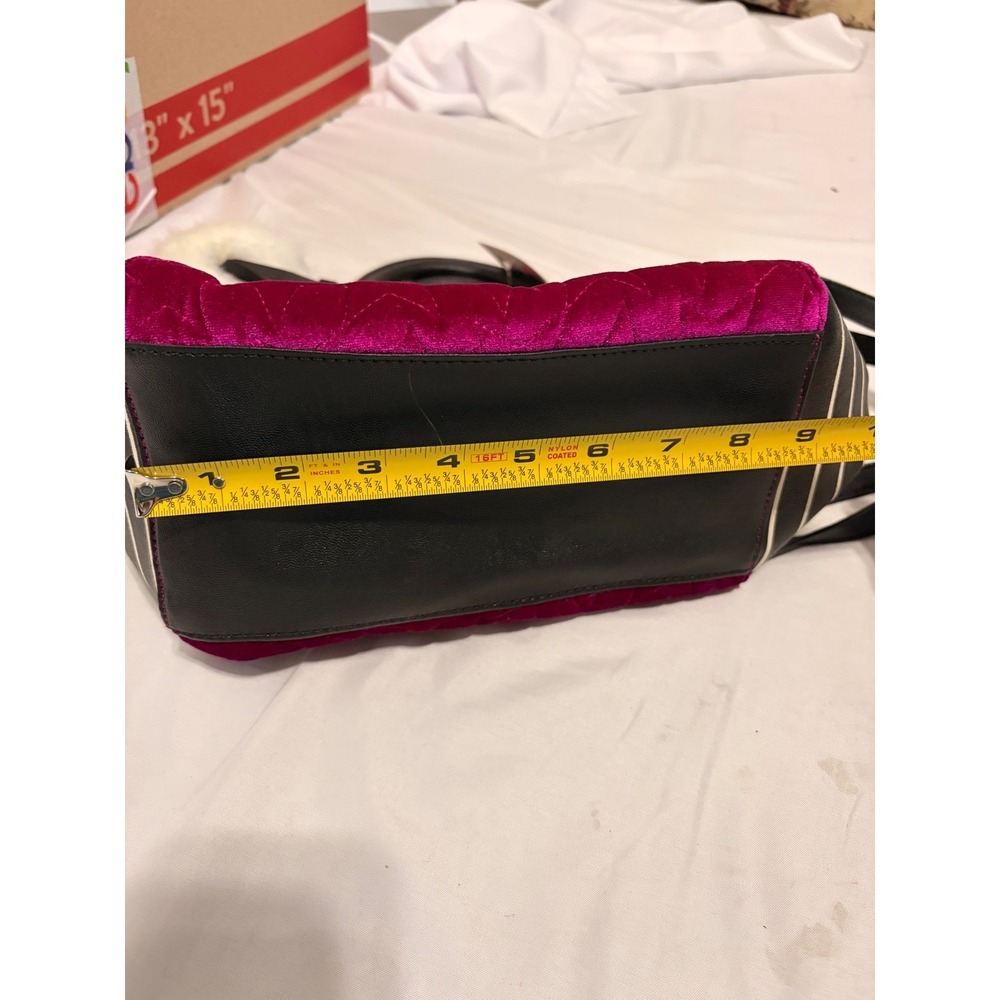 NWT Luv Betsey by Betsey Johnson Striped Star Velvet Purse with white fluff ball - Picture 10 of 13